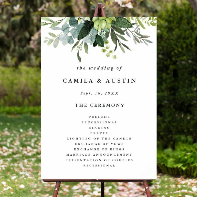 Eukalyptus Green Foliage Wedding Zeremony Program Poster (Von Creator hochgeladen)