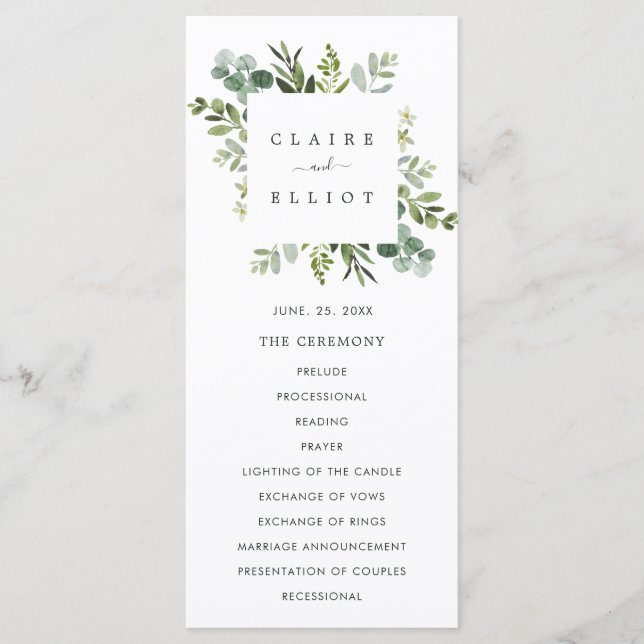 Eukalyptus Green Foliage Wedding Zeremony Program Programm (Vorderseite)
