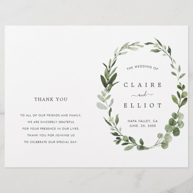 Eukalyptus Green Foliage Wreath Wedding Program (Vorderseite)
