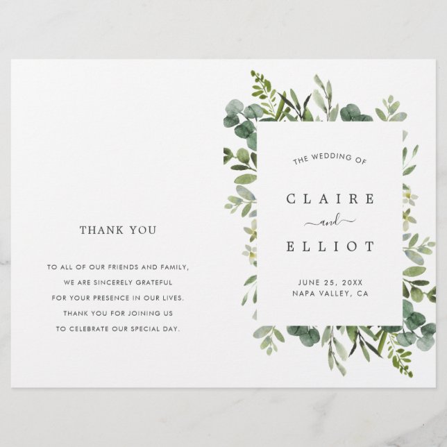 Eukalyptus Green Foliage Wreath Wedding Program (Vorderseite)