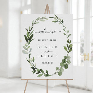 Eukalyptus Green Foliage Wreath Wedding Welcome Poster