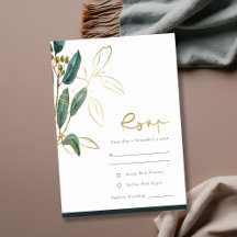 Eukalyptus Green Gold Foil Foliage Wedding RSVP