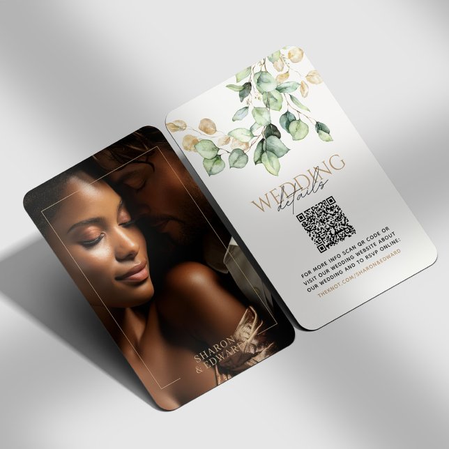 Eukalyptus Green & Gold Foto QR Code Wedding RSVP Begleitkarte (Von Creator hochgeladen)