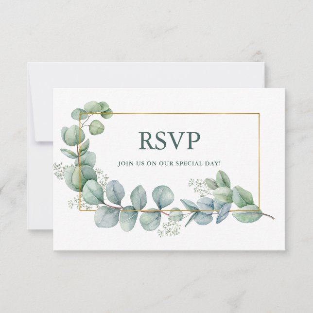 Eukalyptus Green Gold Hochzeit RSVP Karte (Vorderseite)