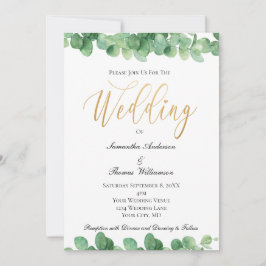 Eukalyptus Green Gold Script Elegante Wedding Einladung