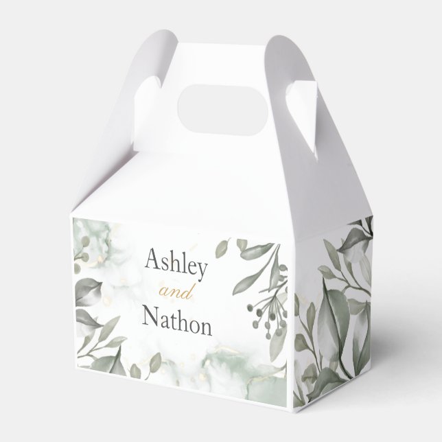 Eukalyptus green & gold Wassercolor Hochzeit Geschenkschachtel (Vorderseite)