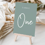 Eukalyptus Green Hand Scripted Tabelle ONE Tischnummer<br><div class="desc">Einfache und schicke Tischnummer-Karten in Eukalyptus Grün und Weiß geben bei Ihrer Hochzeit oder Veranstaltung eine elegante Note. Das Design bietet "table [number]" in einem spannenden Mix aus klassischen Serifen und handgeschriebenen Skripten. Design wiederholt sich auf beiden Seiten. Einzelne nummerierte Karten werden separat verkauft; bestellen Sie jede Tischnummer einzeln aus...</div>