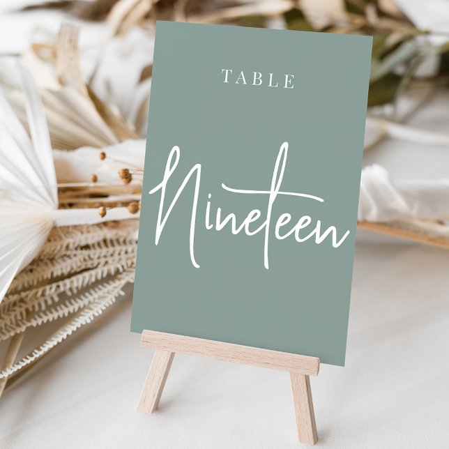 Eukalyptus Green Hand Scripted Table NINETEEN Tischnummer (Von Creator hochgeladen)