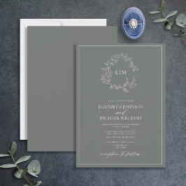 Eukalyptus Green Leafy Wappen Monogram Wedding Einladung