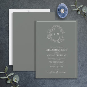 Eukalyptus Green Leafy Wappen Monogram Wedding Einladung