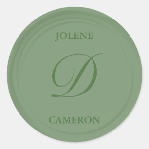 Eukalyptus Green Monogram Imitats Wax Wedding Runder Aufkleber