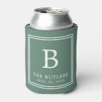 Eukalyptus Green Monogram Wedding Can Cooler