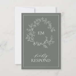 Eukalyptus Green Monogram Wedding RSVP Card