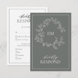 Eukalyptus Green Monogram Wedding RSVP Card Karte