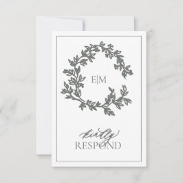 Eukalyptus Green Monogram Wedding RSVP Card Karte