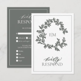 Eukalyptus Green Monogram Wedding RSVP Card Karte