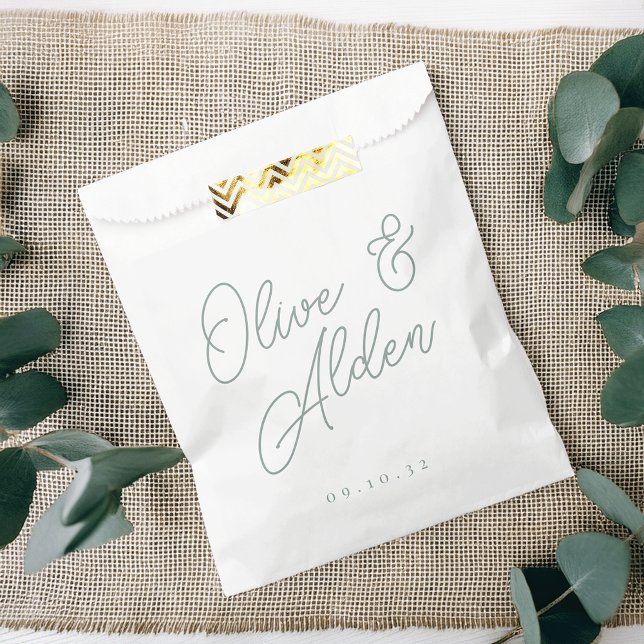 Eukalyptus Green Oversized Script-Namen Hochzeit Geschenktütchen (Von Creator hochgeladen)