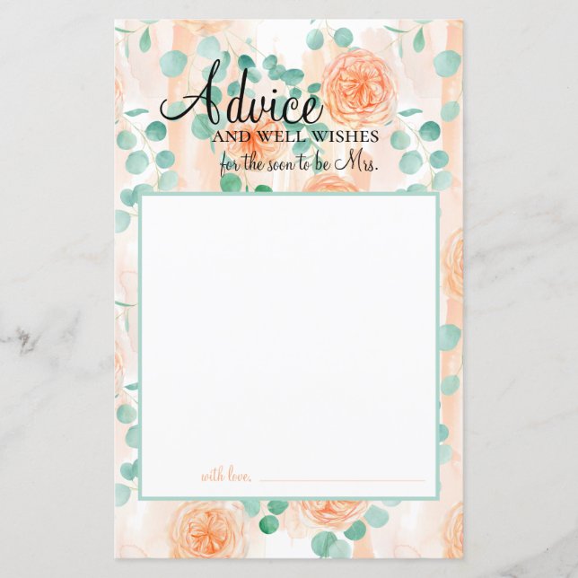 Eukalyptus Green Peach Floral Bridge Advice Card (Vorderseite)