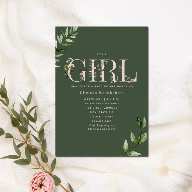 Eukalyptus Green Pink Girl Baby Dusche Einladung (Von Creator hochgeladen)