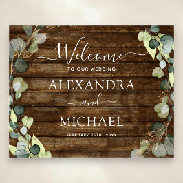 Eukalyptus Green Rustic Wood Wedding Willkommensze Poster