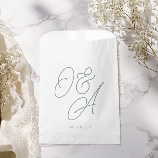Eukalyptus Green Script Watermark Monogram Wedding Geschenktütchen (Von Creator hochgeladen)