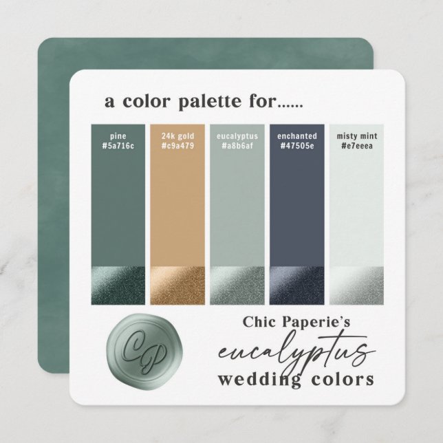 Eukalyptus Green Summer Wedding Color Palette Card Einladung (Vorne/Hinten)