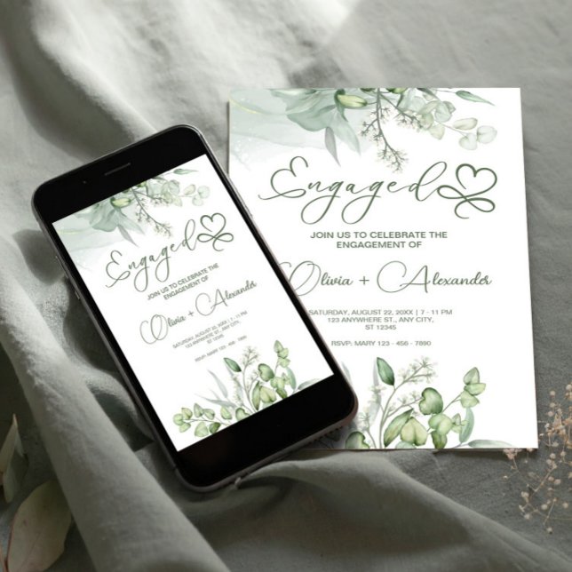 Eukalyptus Green Verlobung Card, Einmalige Hochzei Einladung (Eucalyptus Green Engagement Card, Unique Wedding Invitation)