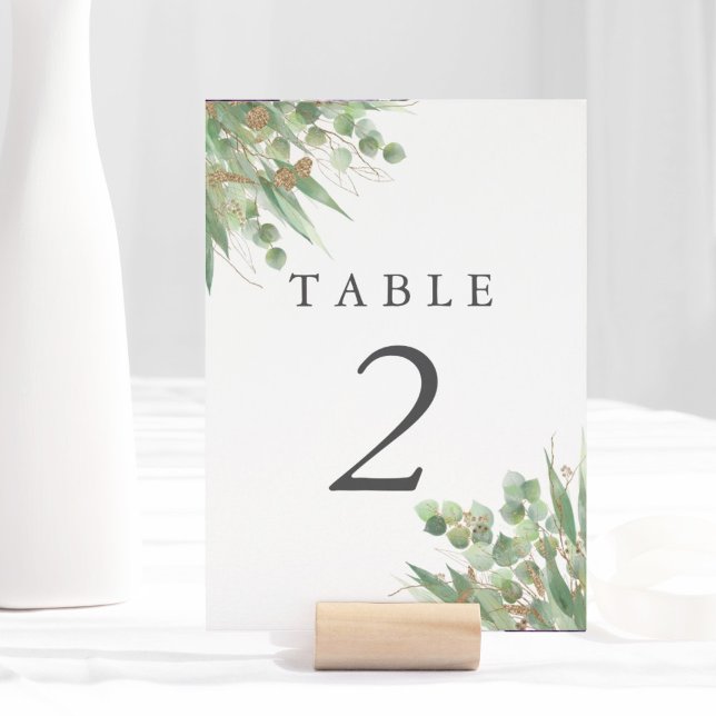 Eukalyptus Green Watercolor & Gold Tischnummer (Eucalyptus Green Watercolor & Gold Table Number)