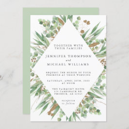 Eukalyptus Green Watercolor & Gold Wedding Einladung