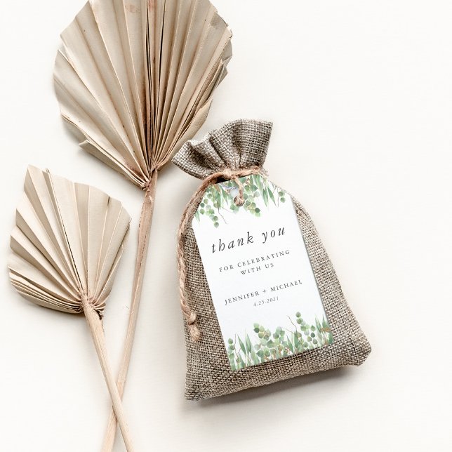 Eukalyptus Green Watercolor & Gold Wedding Geschenkanhänger (Eucalyptus Green Watercolor & Gold Wedding Gift Tags)