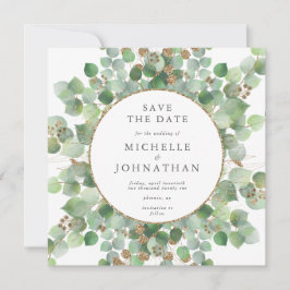 Eukalyptus Green Watercolor & Gold Wedding Save The Date