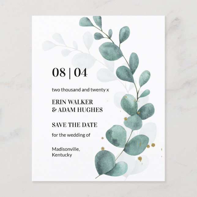 Eukalyptus Green Watercolor Save the Date Flyer (Vorne)