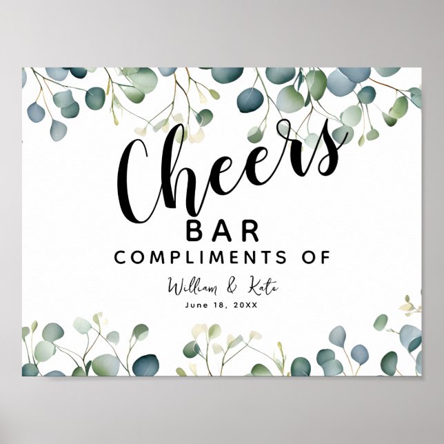 Eukalyptus green wedding CHEER Bar wedung/Party Poster (Vorne)