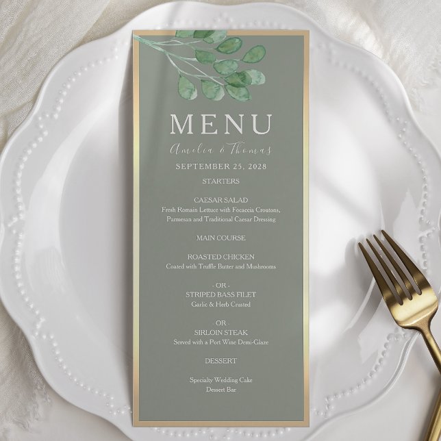 Eukalyptus Green Wedding Menu Card Menükarte (Von Creator hochgeladen)