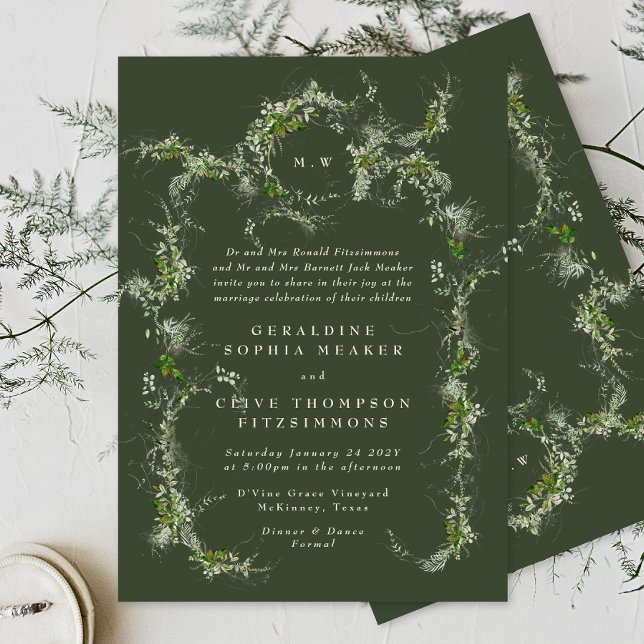 Eukalyptus Green Wreath | Cream Monogram Wedding Einladung (Von Creator hochgeladen)