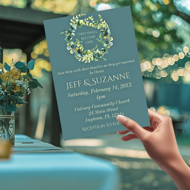 Eukalyptus Green Wreath Two wird eine Hochzeit Einladung (Eucalyptus Green Wreath Two Become One Wedding Invitation)