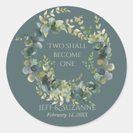 Eukalyptus Green Wreath Two wird eine Hochzeit Runder Aufkleber