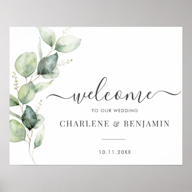 Eukalyptus Greenerage Foliage Wedding Welcome Sign Poster (Vorne)