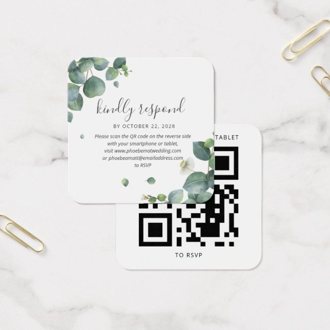 Eukalyptus Greenerding Wedding QR Code RSVP Card (Büro)