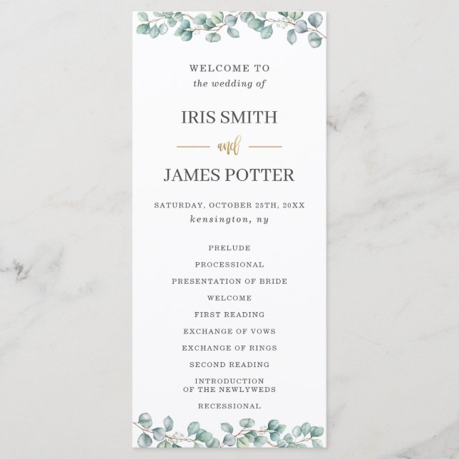 Eukalyptus Greenerenery Blätter Gold Wedding Progr Programm (Vorderseite)