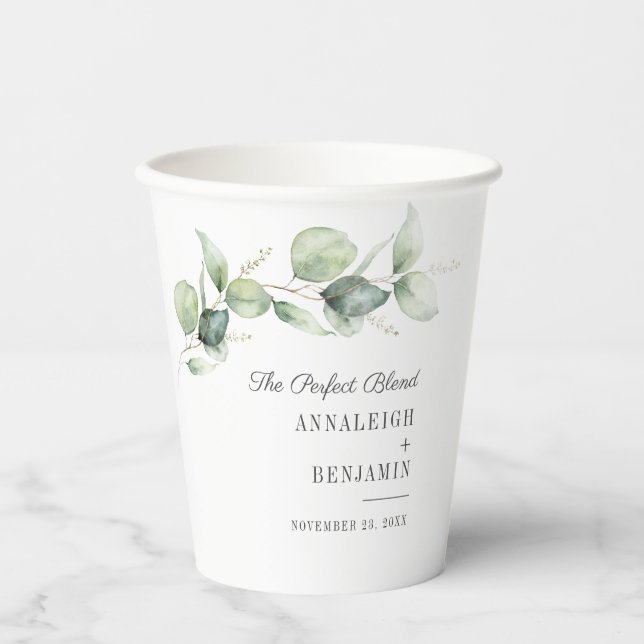 Eukalyptus Greenerenery Script Hochzeitsempfang Pappbecher (Vorderseite)