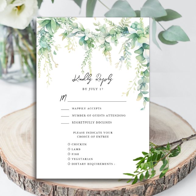 Eukalyptus Greenerenery Script Modern Garden Weddi RSVP Karte (Von Creator hochgeladen)