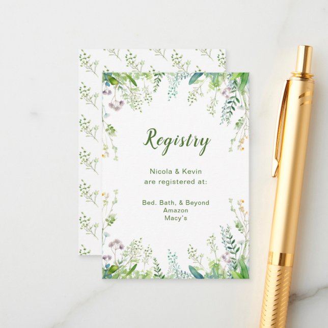 Eukalyptus Greenerity Blätter Wedding Registry Begleitkarte (Vorderseite/Rückseite Beispiel)