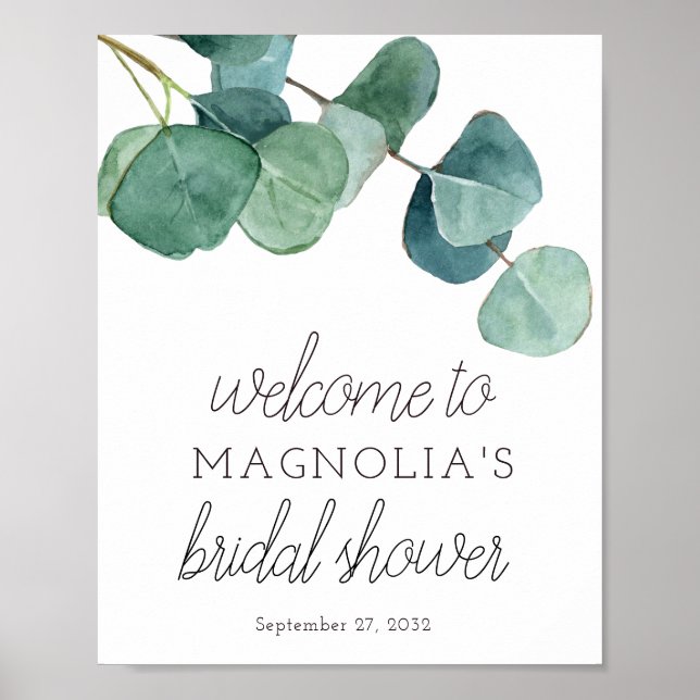 Eukalyptus Greenerity Brautparty Begrüßungszeichen Poster (Vorne)