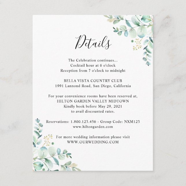 Eukalyptus Greenerity Gästebuch Begleitkarte (Vorderseite)