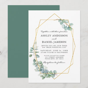 Eukalyptus Greenerity Gold Frame Wedding Einladung