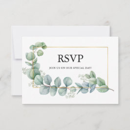 Eukalyptus Greenerity Gold Frame Wedding RSVP Karte