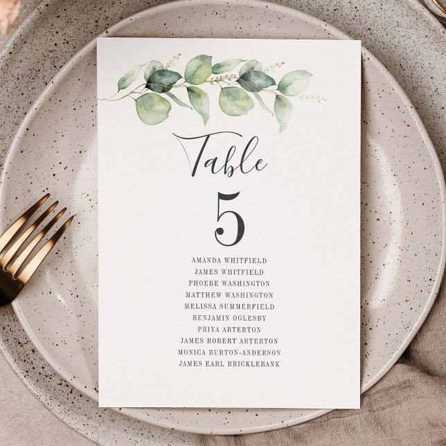 Eukalyptus Greenerity Tischnummer 5 Hochzeitssitze (Eucalyptus Wedding Table Number Card)
