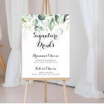 Eukalyptus Greenerity Unterschrift Drinks Poster<br><div class="desc">Dieses Aquarell Eukalyptuswein-Zeichen ist perfekt für eine rustikale Hochzeit. Dieses künstlerische Design ist mit handgezeichnet,  Aquarell eucalyptus grünen Blätter,  inspirierend natürliche Schönheit. Personalisieren Sie das Schild mit den Namen der Braut und des Bräutigams und ihrer Lieblingsgetränke Wahl.</div>