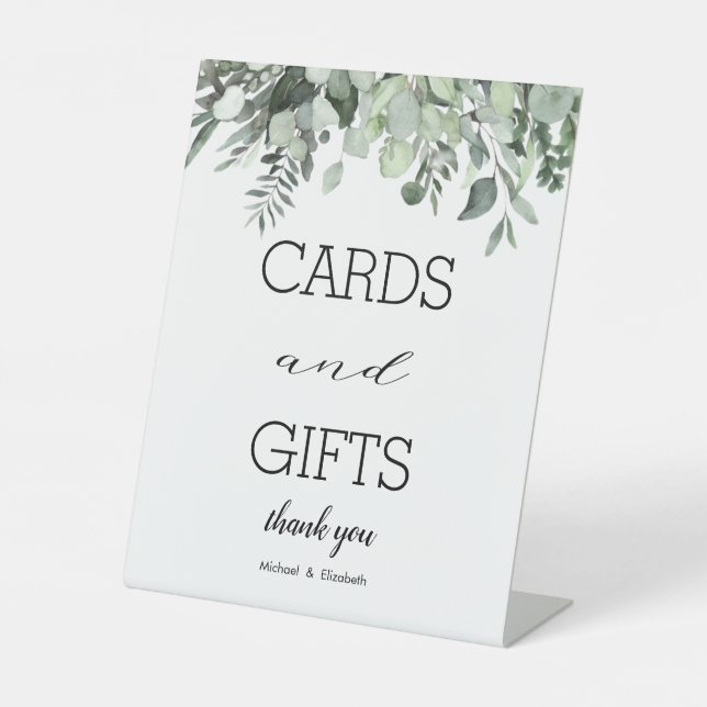 Eukalyptus Greenerity Wedding Cards Geschenke Sockelschild (Vorderseite)